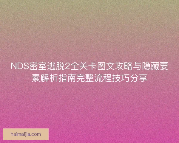 NDS密室逃脱2全关卡图文攻略与隐藏要素解析指南完整流程技巧分享
